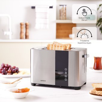 Karaca Dijital Göstergeli 2 Dilim Kırıntı Tepsili 850 W İnox Ekmek Kızartma Makinesi