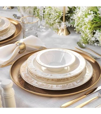 Schafer Tılsım Bloomfest 60 Parça 12 Kişilik Bone China Porselen Yuvarlak Yemek Takımı