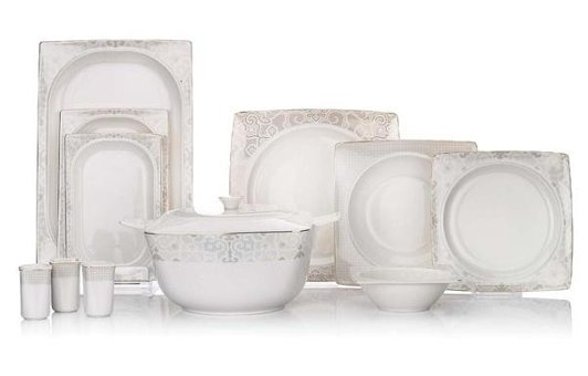 Schafer Glamor Point 60 Parça 12 Kişilik Bone China Porselen Kare Yemek Takımı