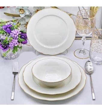 Kütahya Porselen İlay 24 Parça 6 Kişilik Bone China Porselen Yuvarlak Yemek Takımı