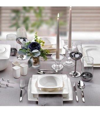 Schafer Glamor Private 60 Parça 12 Kişilik Bone China Porselen Kare Yemek Takımı