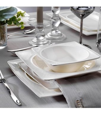 Schafer Glamor Private 60 Parça 12 Kişilik Bone China Porselen Kare Yemek Takımı