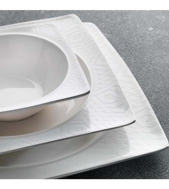 Schafer Glamor Private 60 Parça 12 Kişilik Bone China Porselen Kare Yemek Takımı