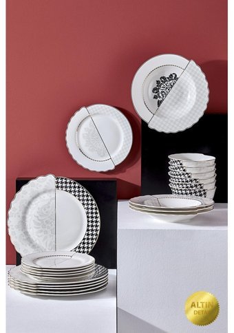 Neva N3276 24 Parça 6 Kişilik Bone China Porselen Yuvarlak Yemek Takımı