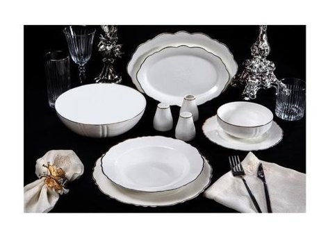 Massimo Victoria Relief 56 Parça 12 Kişilik Porselen Yuvarlak Yemek Takımı