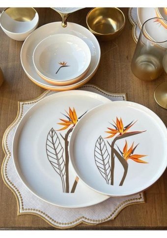 Sembol Starlice 24 Parça 6 Kişilik Desenli Bone China Porselen Yuvarlak Yemek Takımı