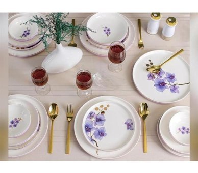 Sembol Vogue007 24 Parça 6 Kişilik Desenli Bone China Porselen Yuvarlak Yemek Takımı