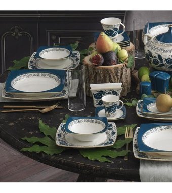 Güral Porselen 84 Parça 12 Kişilik Bone China Porselen Kare Yemek Takımı
