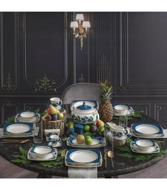 Güral Porselen 84 Parça 12 Kişilik Bone China Porselen Kare Yemek Takımı