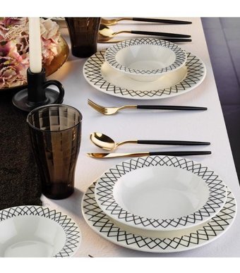 Fecra Lida 18 Parça 6 Kişilik Stoneware Yuvarlak Yemek Takımı