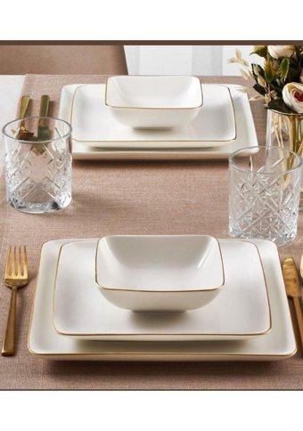 Güral Porselen Gbskns54yt30gd 54 Parça 12 Kişilik Bone China Porselen Kare Yemek Takımı