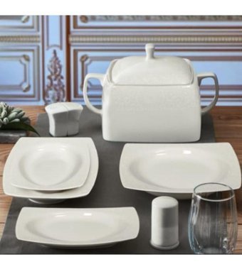 Güral Porselen 6109 62 Parça 12 Kişilik Bone China Porselen Kare Yemek Takımı