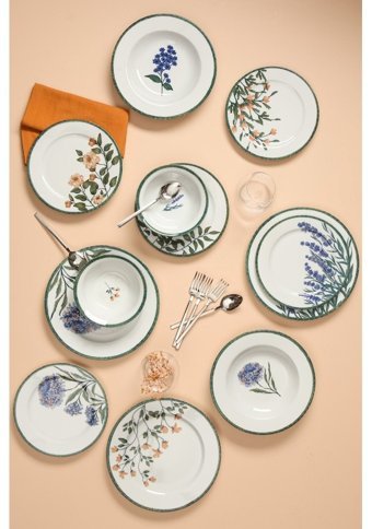 Porland Flower 24 Parça 6 Kişilik Desenli Porselen Yuvarlak Yemek Takımı