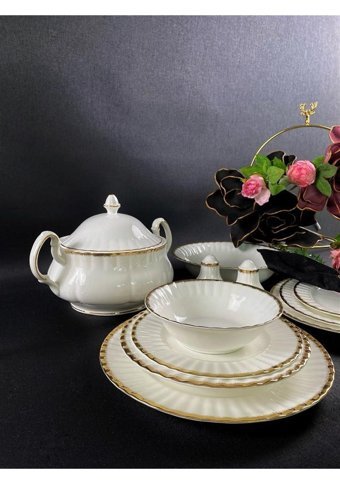 Monno 59 Parça 12 Kişilik Bone China Porselen Yuvarlak Yemek Takımı