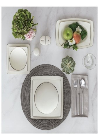 Güral Porselen 85 Parça 12 Kişilik Bone China Porselen Kare Yemek Takımı