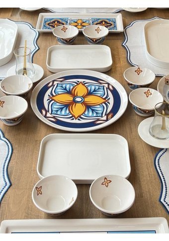 Rossev Toscana 55 Parça 6 Kişilik Stoneware Yuvarlak Yemek Takımı