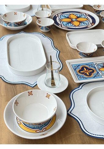 Rossev Toscana 55 Parça 6 Kişilik Stoneware Yuvarlak Yemek Takımı