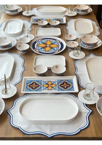 Rossev Toscana 55 Parça 6 Kişilik Stoneware Yuvarlak Yemek Takımı