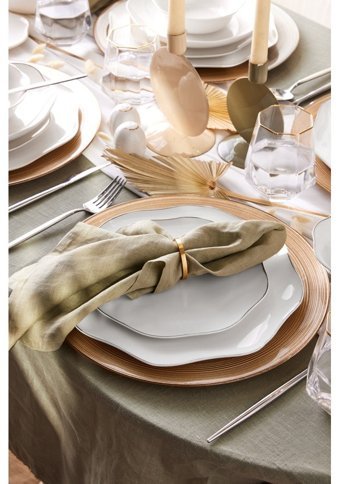 Emsan Lotus Platin 53 Parça 12 Kişilik Bone China Porselen Kare Yemek Takımı
