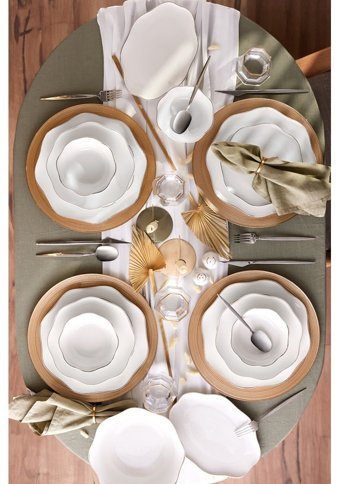 Emsan Lotus Platin 53 Parça 12 Kişilik Bone China Porselen Kare Yemek Takımı
