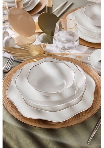 Emsan Lotus Platin 53 Parça 12 Kişilik Bone China Porselen Kare Yemek Takımı