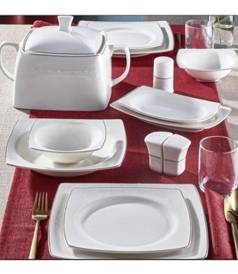 Güral Porselen 6171 62 Parça 12 Kişilik Bone China Porselen Kare Yemek Takımı