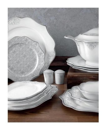 Aryıldız 40021 60 Parça 12 Kişilik Bone China Porselen Kare Yemek Takımı