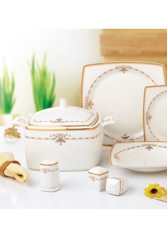 Remetta Rd -810 60 Parça 12 Kişilik Bone China Porselen Kare Yemek Takımı