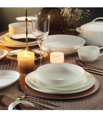 Koleksiyon Evaliza Hanedan 60 Parça 12 Kişilik Bone China Porselen Yuvarlak Yemek Takımı