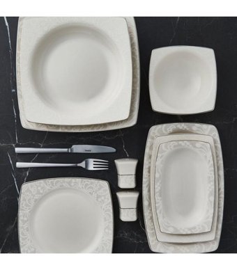 Güral Porselen Carolıne 54 Parça 12 Kişilik Bone China Porselen Kare Yemek Takımı