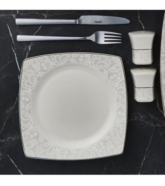 Güral Porselen Carolıne 54 Parça 12 Kişilik Bone China Porselen Kare Yemek Takımı