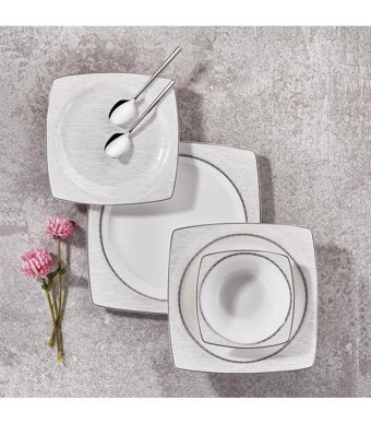 Korkmaz A8445 60 Parça 12 Kişilik Porselen Kare Yemek Takımı