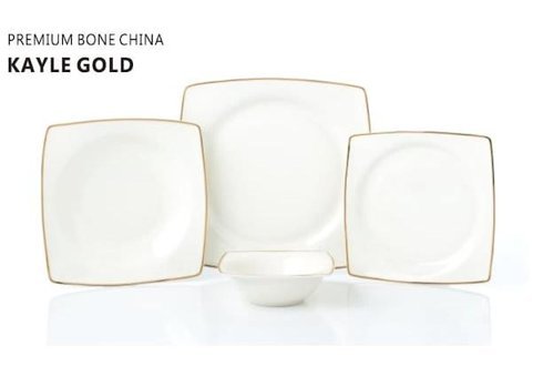 Pierre Cardin Kayle Gold 58 Parça 12 Kişilik Bone China Porselen Kare Yemek Takımı