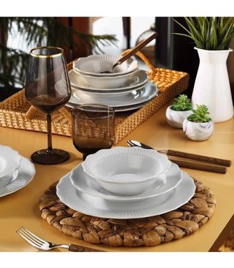 Porland Frilly 18 Parça 6 Kişilik Porselen Yuvarlak Yemek Takımı