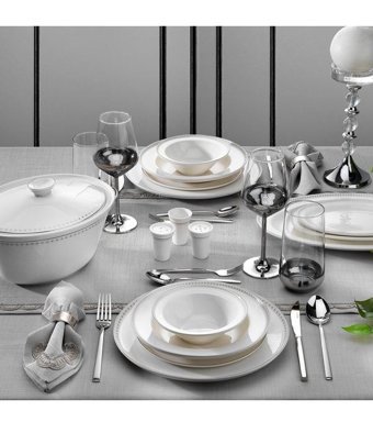 Schafer Queen Classy 60 Parça 12 Kişilik Bone China Porselen Yuvarlak Yemek Takımı