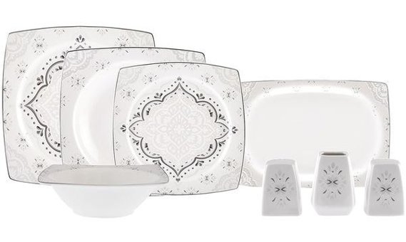 Karaca Classy 57 Parça 12 Kişilik Bone China Porselen Kare Yemek Takımı