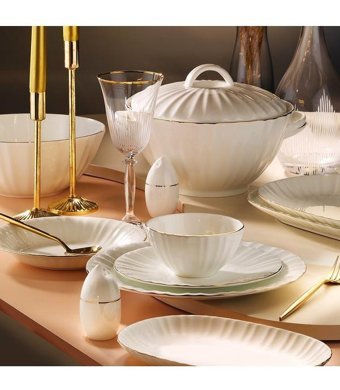Aryıldız Bone Rose 60 Parça 12 Kişilik Bone China Porselen Yuvarlak Yemek Takımı