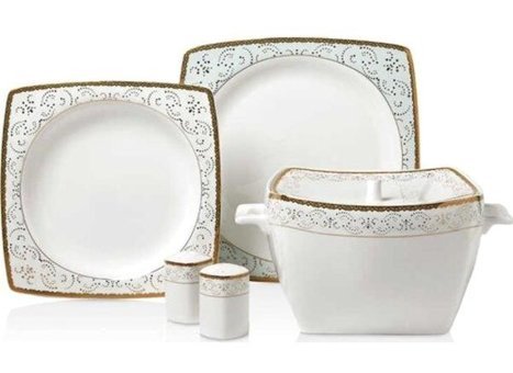 Korkmaz A8426 60 Parça 12 Kişilik Bone China Porselen Kare Yemek Takımı