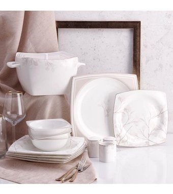Korkmaz A8461 60 Parça 12 Kişilik Porselen Kare Yemek Takımı