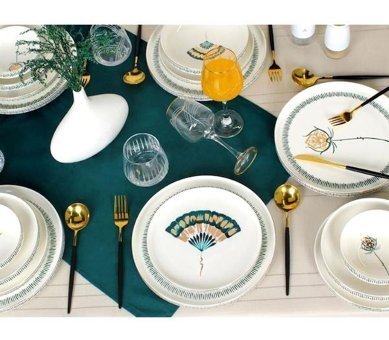 Sembol Floristic 24 Parça 6 Kişilik Desenli Bone China Porselen Yuvarlak Yemek Takımı