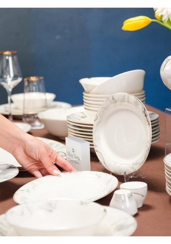 Maxx Doria Palace Marble 60 Parça 12 Kişilik Porselen Yuvarlak Yemek Takımı