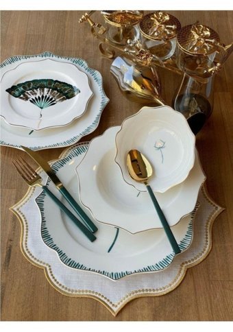 Sembol Camelot 24 Parça 6 Kişilik Desenli Bone China Porselen Yuvarlak Yemek Takımı