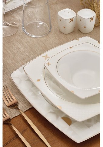 Karaca Fine Pearl Lyria 62 Parça 12 Kişilik Porselen Kare Yemek Takımı