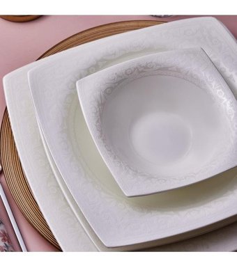Karaca Fine Pearl Roma 58 Parça 12 Kişilik Porselen Kare Yemek Takımı