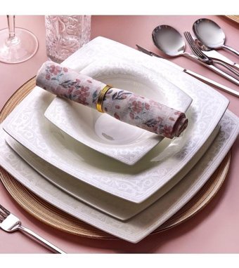 Karaca Fine Pearl Roma 58 Parça 12 Kişilik Porselen Kare Yemek Takımı