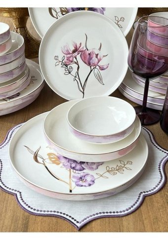 Sembol Porto 24 Parça 6 Kişilik Bone China Porselen Yuvarlak Yemek Takımı