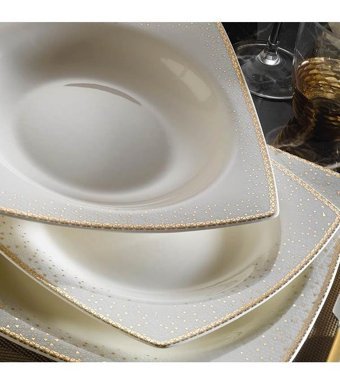 Kütahya Porselen 1175021 62 Parça 12 Kişilik Bone China Porselen Kare Yemek Takımı