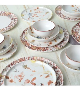 Keramika Flowers Nordic 24 Parça 6 Kişilik Seramik Yuvarlak Yemek Takımı