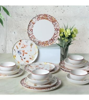 Keramika Flowers Nordic 24 Parça 6 Kişilik Seramik Yuvarlak Yemek Takımı