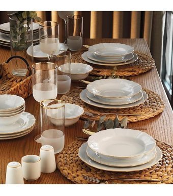 Porland Wavy 56 Parça 12 Kişilik Porselen Yuvarlak Yemek Takımı